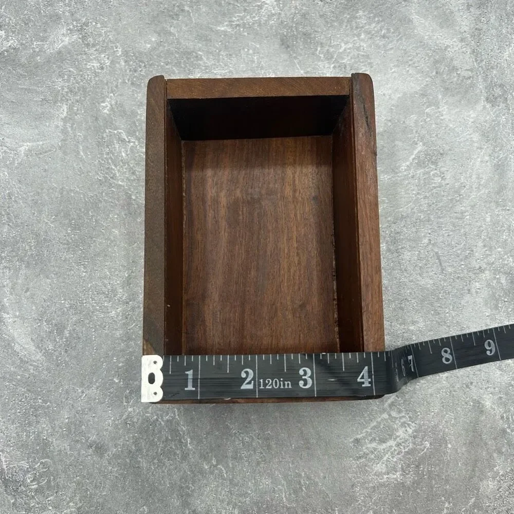 Vintage Hand Carved Wooden Trinket Jewelry Box Engraved Traditional Urns